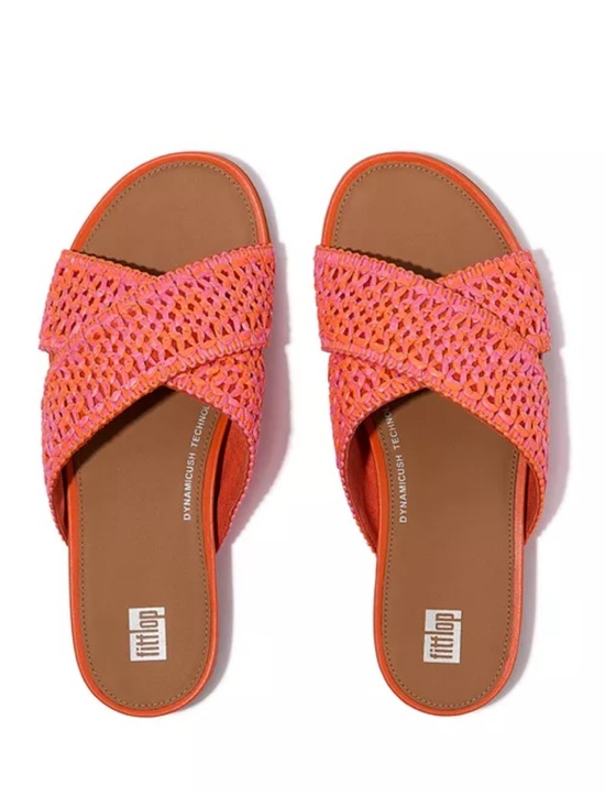 Fitflop Shoes - FitFlop Orange Coral Woven Cross-Band Slides